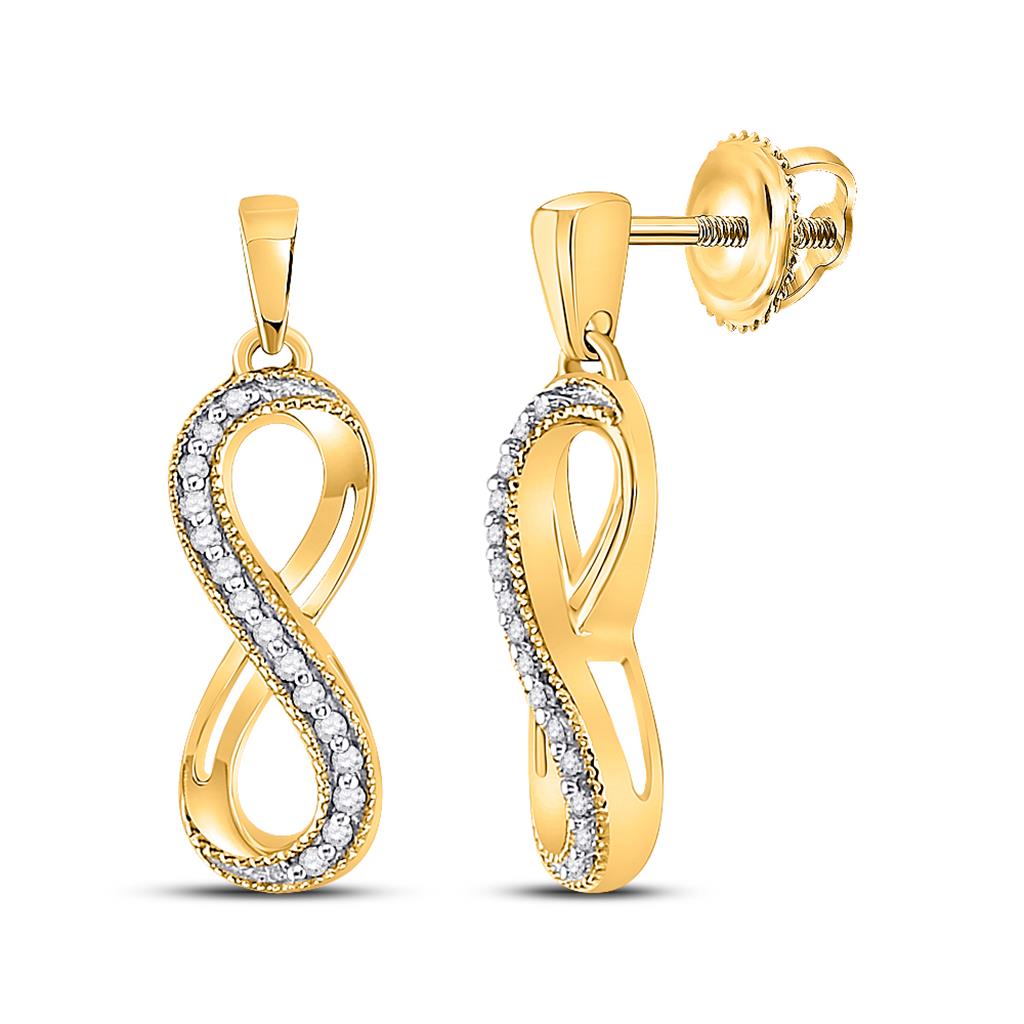 10k Yellow Gold Round Diamond Infinity Dangle Earrings 1/10 Cttw