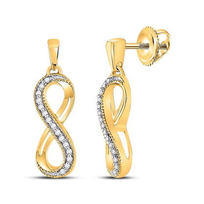 10k Yellow Gold Round Diamond Infinity Dangle Earrings 1/10 Cttw