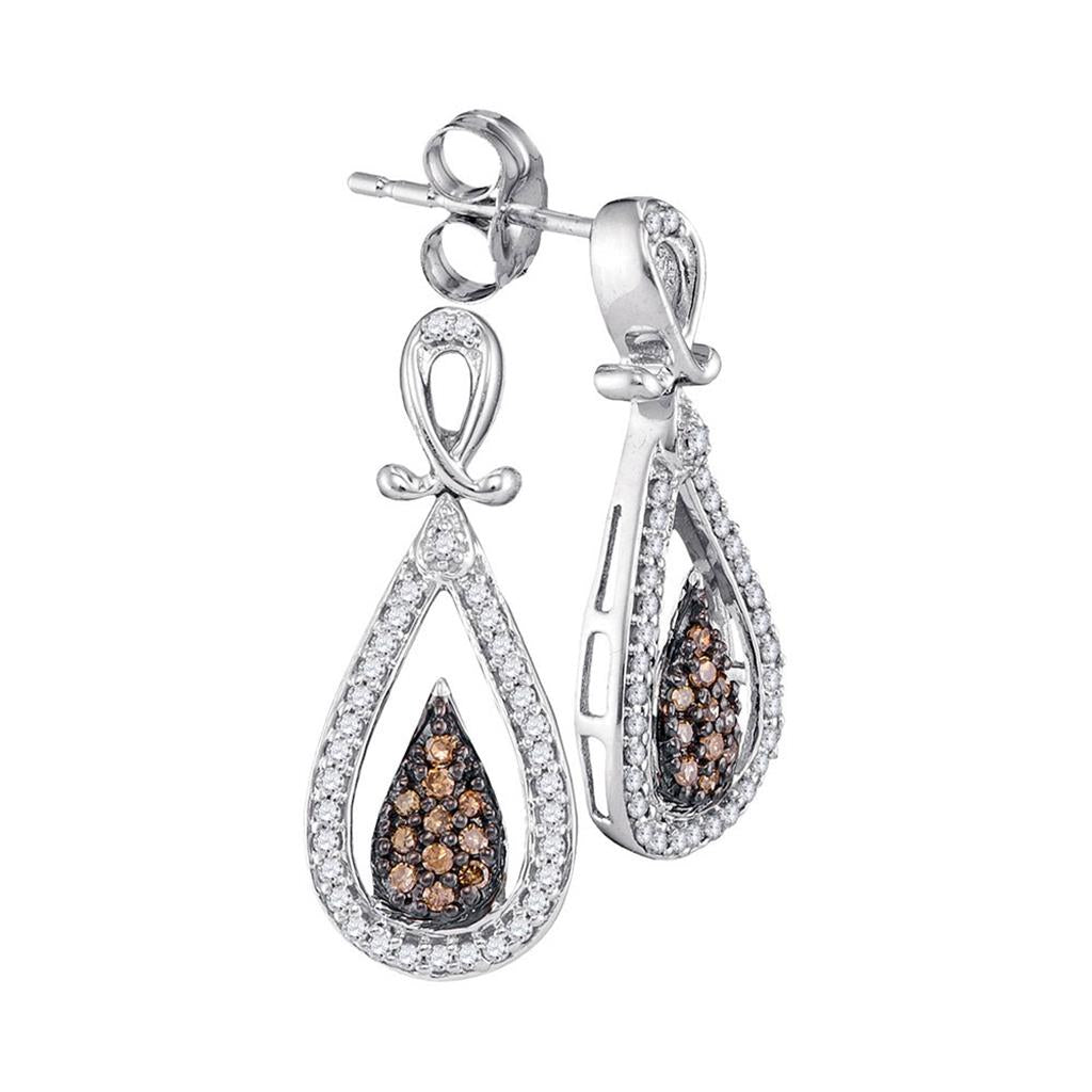 14k White Gold Brown Diamond Teardrop Dangle Earrings 1/3 Cttw