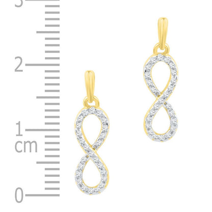 10k Yellow Gold Round Diamond Infinity Dangle Earrings 1/4 Cttw