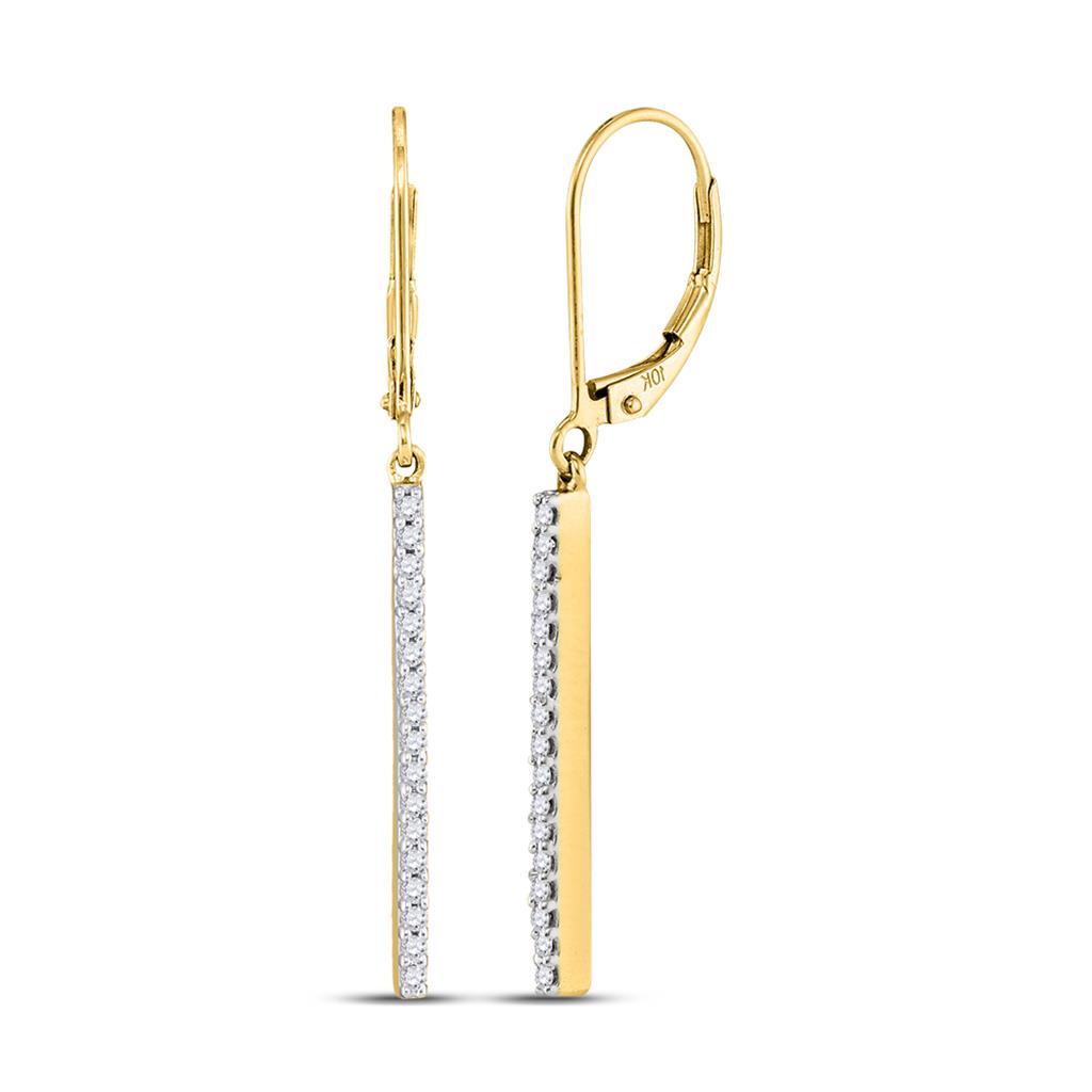 10k Yellow Gold Round Diamond Stick Dangle Earrings 1/4 Cttw