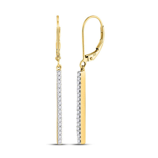 10k Yellow Gold Round Diamond Stick Dangle Earrings 1/4 Cttw