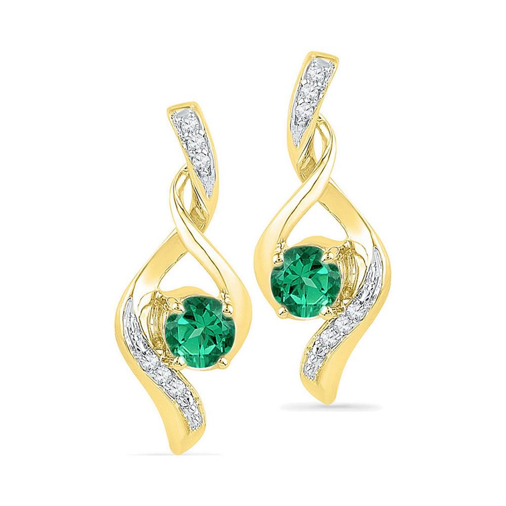10k Yellow Gold Round Created Emerald Solitaire Diamond Earrings 1/3 Cttw