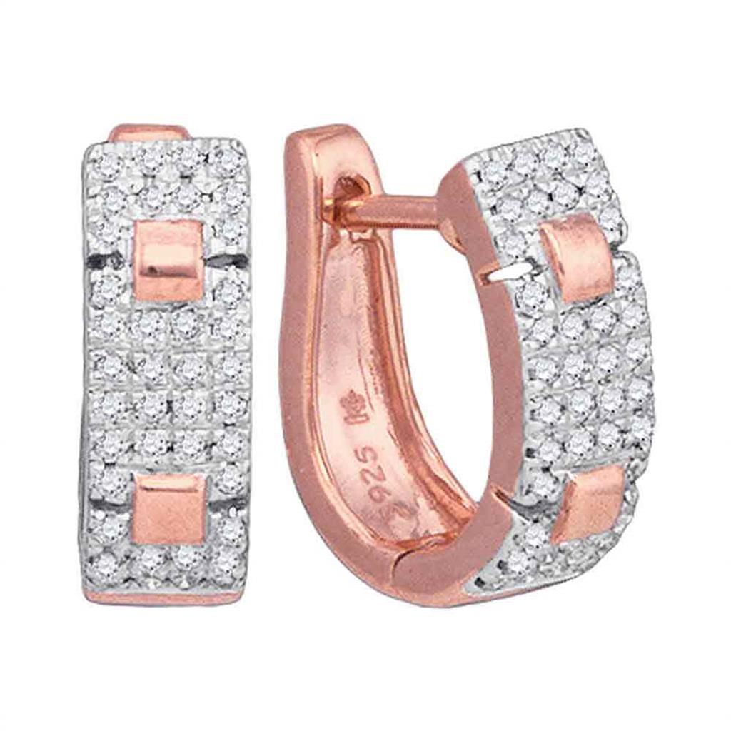 10k Rose Gold Round Diamond Huggie Hoop Earrings 1/4 Cttw