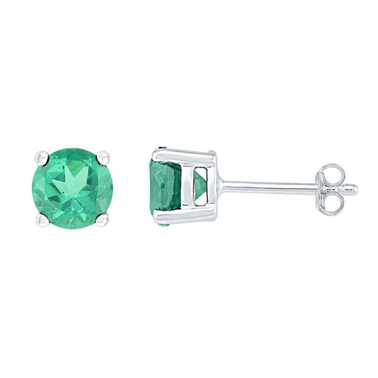 14k White Gold Round Created Emerald Solitaire Earrings 2 Cttw
