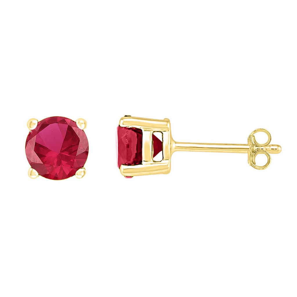 10k Yellow Gold Round Created Ruby Stud Earrings 2 Cttw