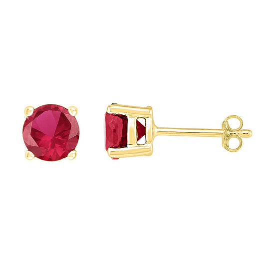 10k Yellow Gold Round Created Ruby Stud Earrings 2 Cttw