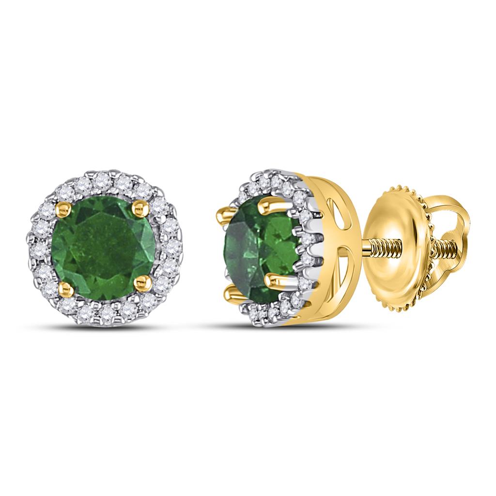 10k Yellow Gold Round Created Emerald Solitaire Stud Earrings 1 Cttw