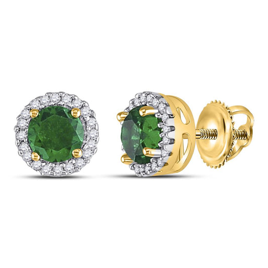10k Yellow Gold Round Created Emerald Solitaire Stud Earrings 1 Cttw