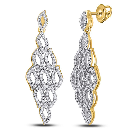 10k Yellow Gold Round Diamond Symmetrical Dangle Earrings 3/4 Cttw
