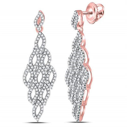 10k Rose Gold Round Diamond Dangle Earrings 3/4 Cttw