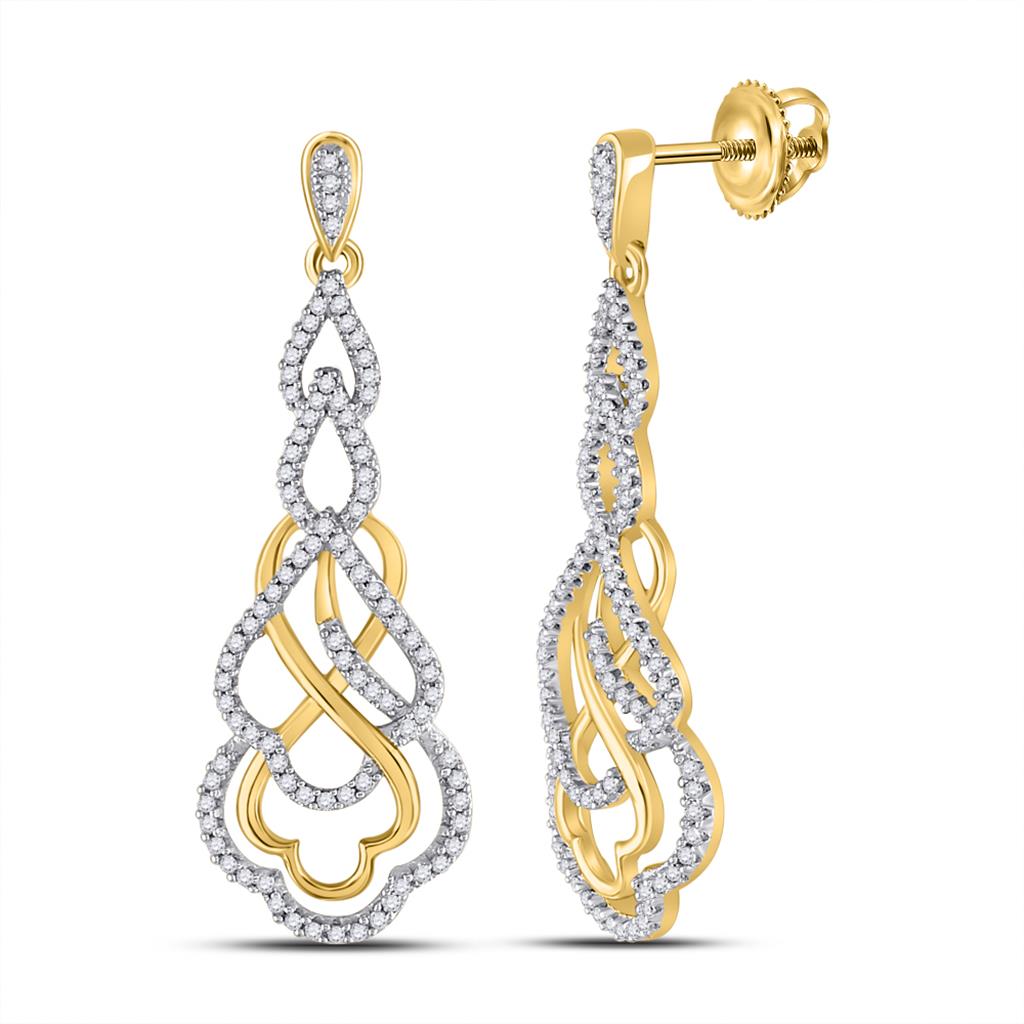 10k Yellow Gold Round Diamond Interwoven Dangle Earrings 1/2 Cttw