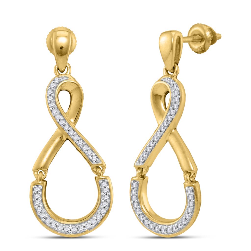 10k Yellow Gold Round Diamond Dangle Earrings 1/5 Cttw