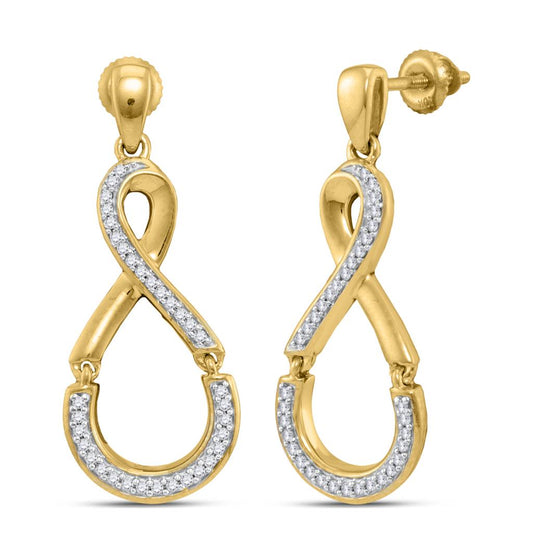 10k Yellow Gold Round Diamond Dangle Earrings 1/5 Cttw