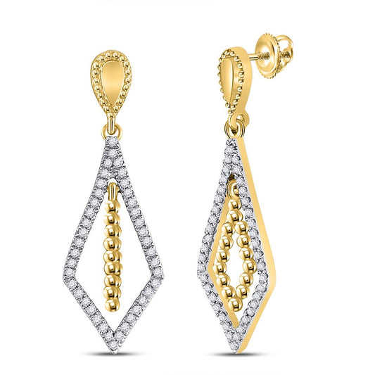 10k Yellow Gold Round Diamond Geometric Dangle Earrings 1/5 Cttw