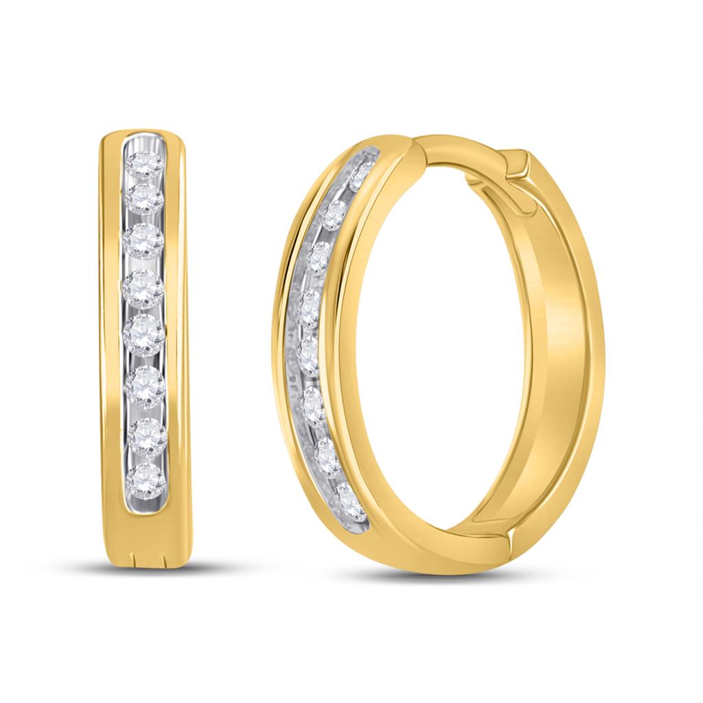 10k Yellow Gold Round Diamond Hoop Earrings 1/4 Cttw