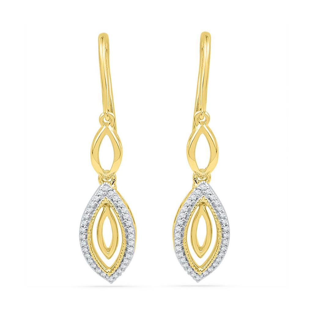 10k Yellow Gold Round Diamond Dangle Earrings 1/5 Cttw