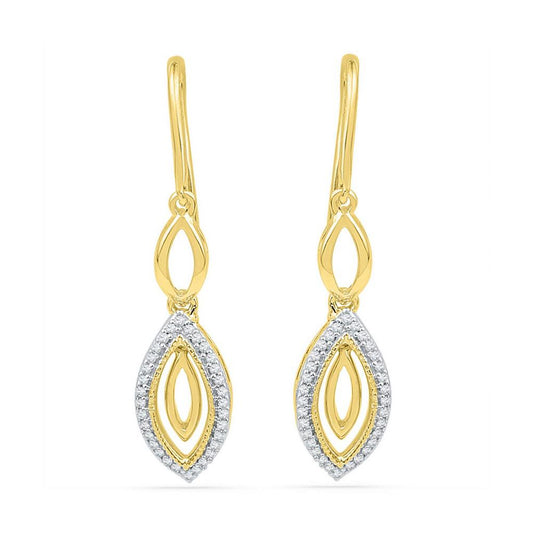 10k Yellow Gold Round Diamond Dangle Earrings 1/5 Cttw