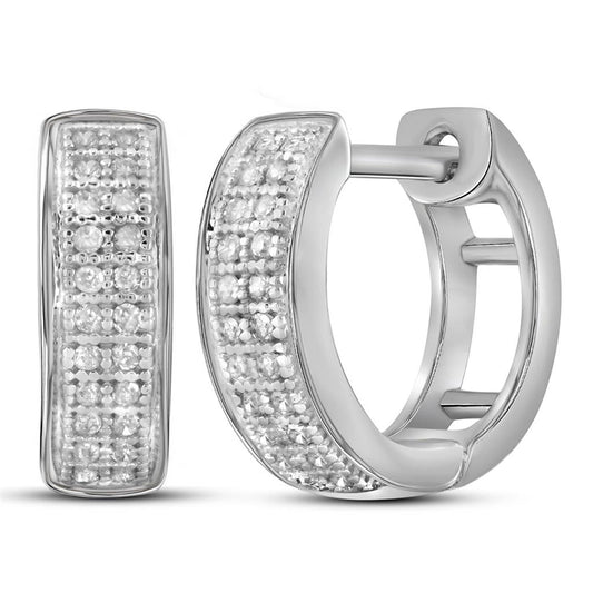 14k White Gold Round Diamond Huggie Earrings 1/6 Cttw