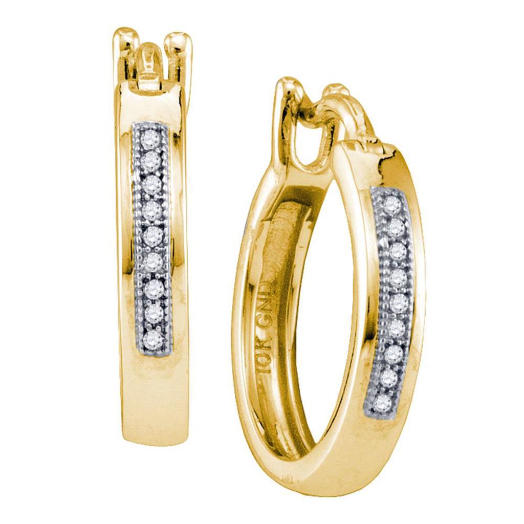 10k Yellow Gold Round Diamond Single Row Huggie Hoop Earrings 1/20 Cttw