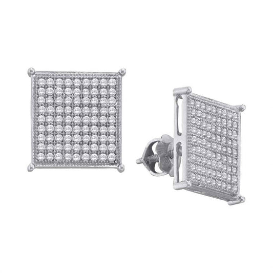 14k White Gold Round Diamond Square Earrings 1/6 Cttw
