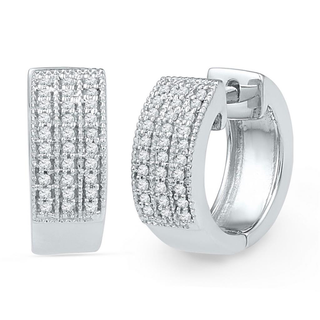 14k White Gold Round Diamond Huggie Hoop Earrings 1/4 Cttw
