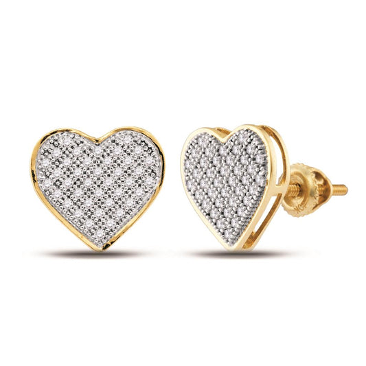 10k Yellow Gold Round Diamond Heart Earrings 1/4 Cttw
