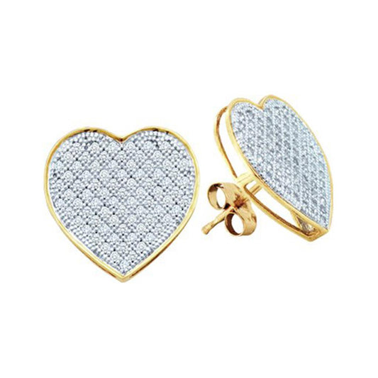14k White Gold Round Diamond Heart Earrings 1/4 Cttw
