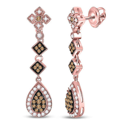 14k Rose Gold Round Brown Diamond Dangle Earrings 5/8 Cttw