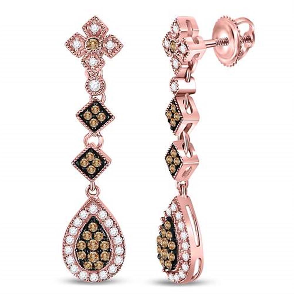 14k Rose Gold Round Brown Diamond Dangle Earrings 5/8 Cttw
