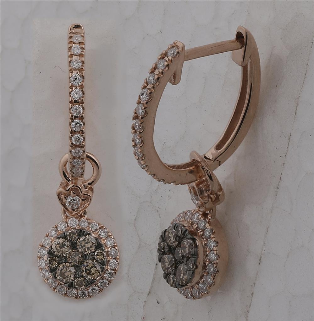 14k Rose Gold Round Brown Diamond Circle Dangle Earrings 1/2 Cttw