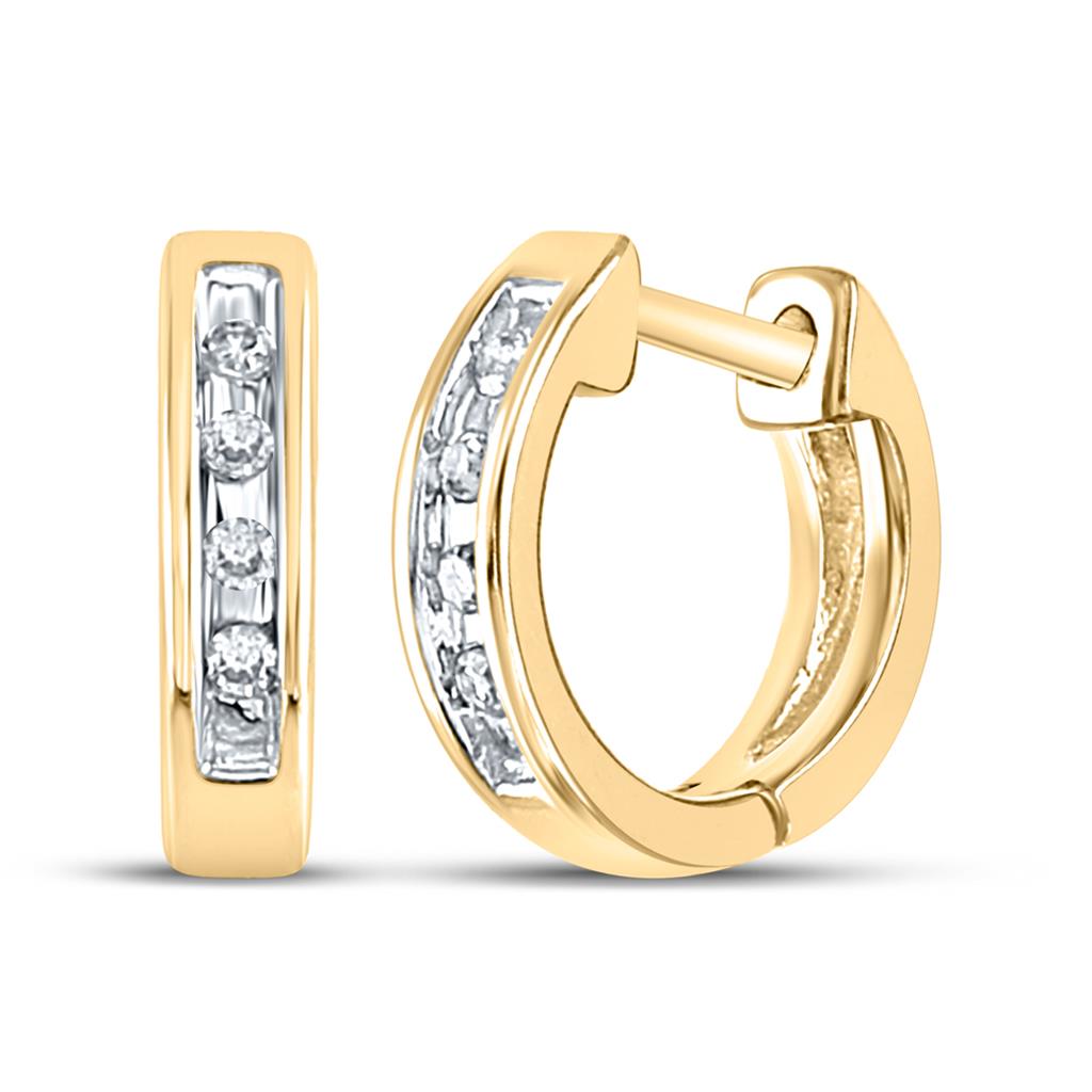 10k Yellow Gold Round Diamond Single Row Huggie Earrings 1/20 Cttw