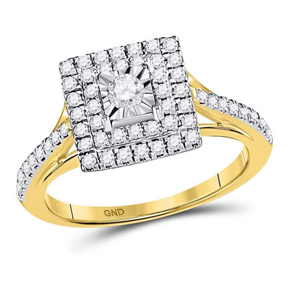 10k Yellow Gold Round Diamond Square Bridal Engagement Ring 1/2 Cttw