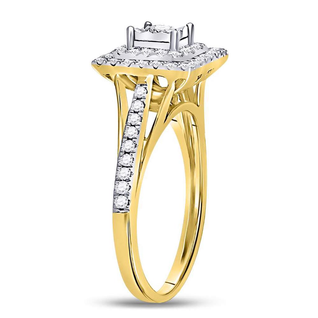 10k Yellow Gold Round Diamond Square Bridal Engagement Ring 1/2 Cttw
