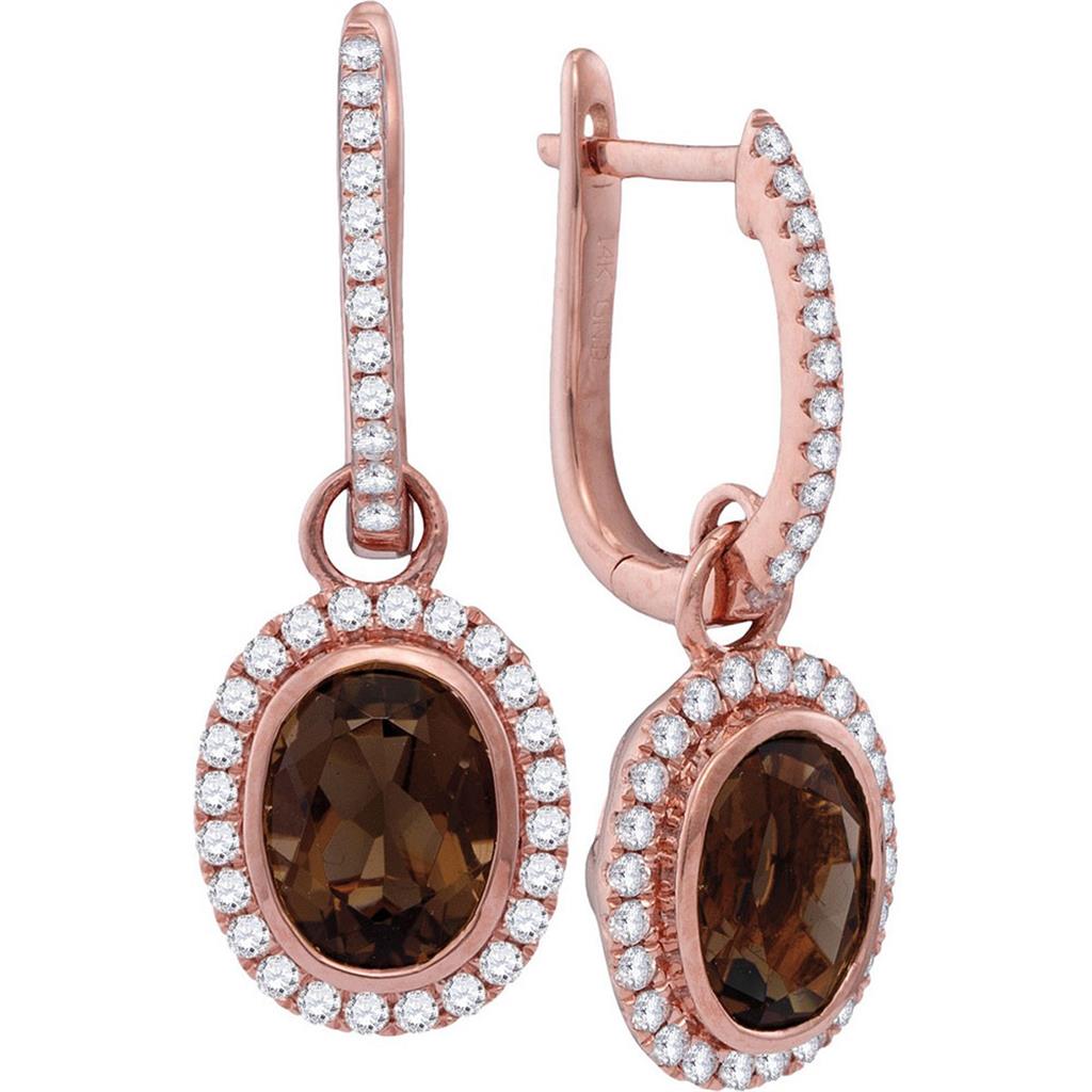 14k Rose Gold Oval Smoky Quartz Dangle Earrings 1-3/8 Cttw