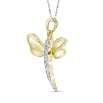 10k Yellow Gold Diamond-accented Dragonfly Winged Insect Charm Pendant .03 Cttw