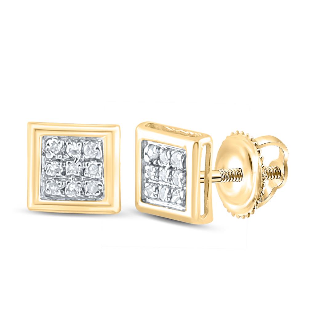 14k Yellow Gold Round Diamond Square Earrings 1/20 Cttw