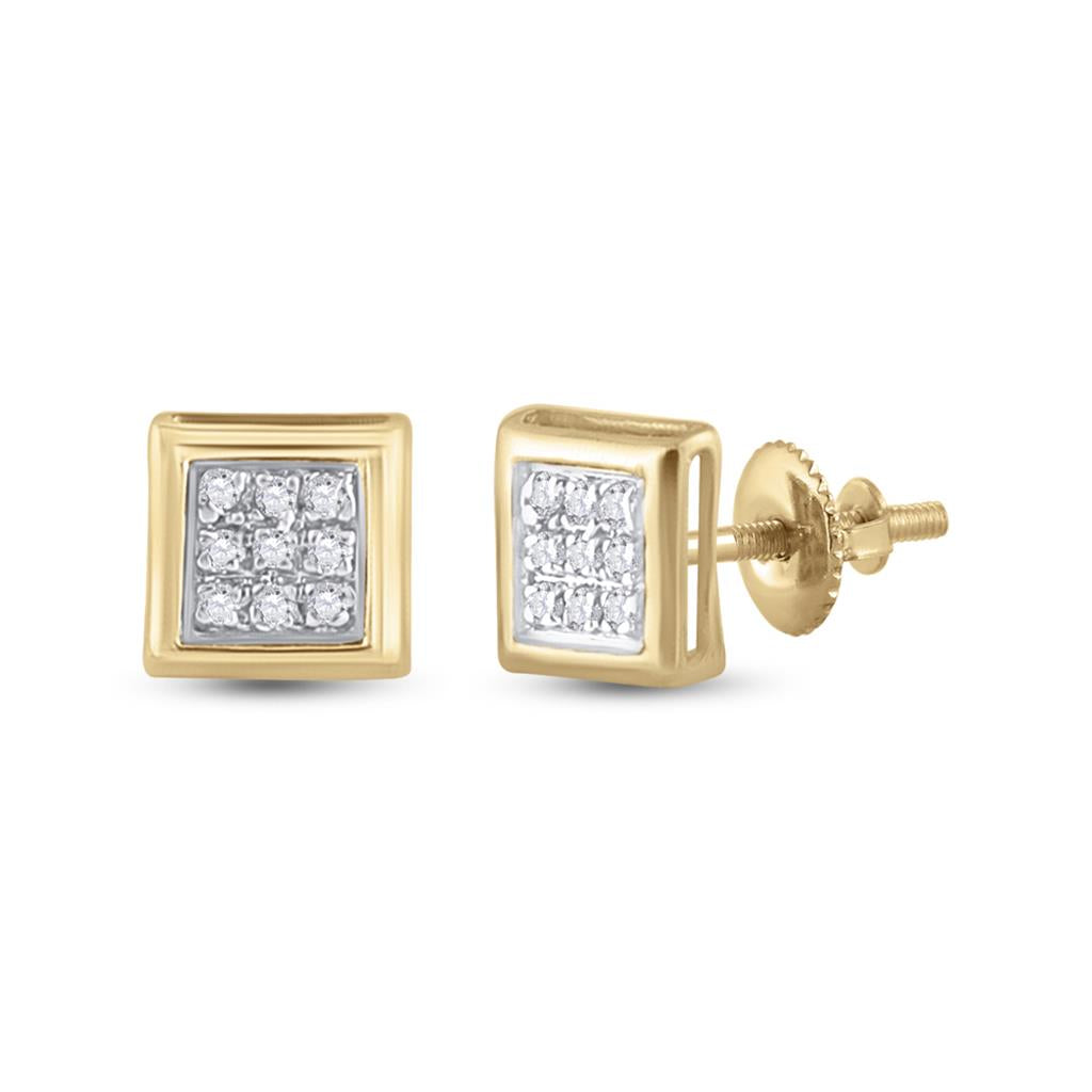 14k Yellow Gold Round Diamond Square Earrings 1/20 Cttw