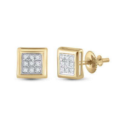 14k Yellow Gold Round Diamond Square Earrings 1/20 Cttw
