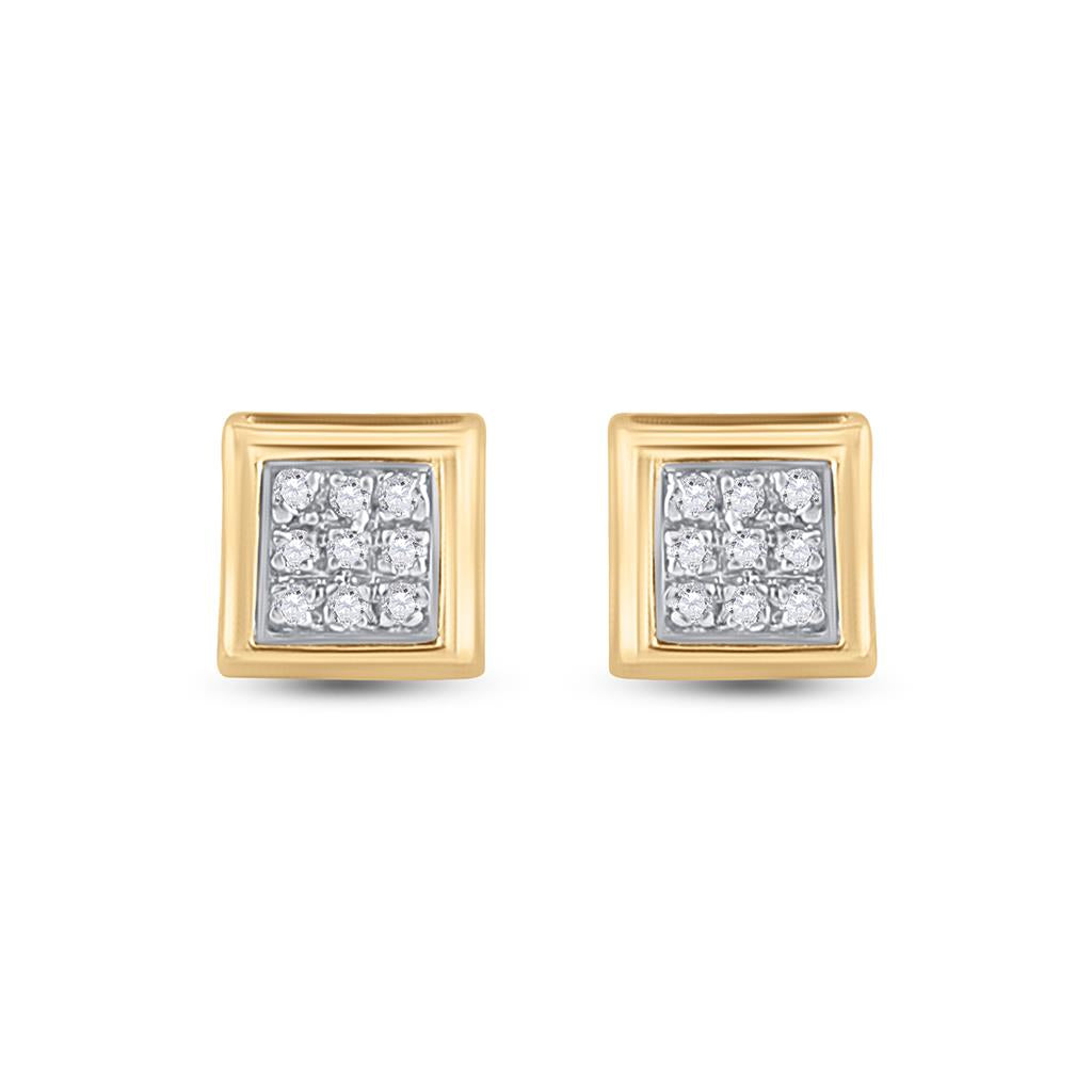 14k Yellow Gold Round Diamond Square Earrings 1/20 Cttw