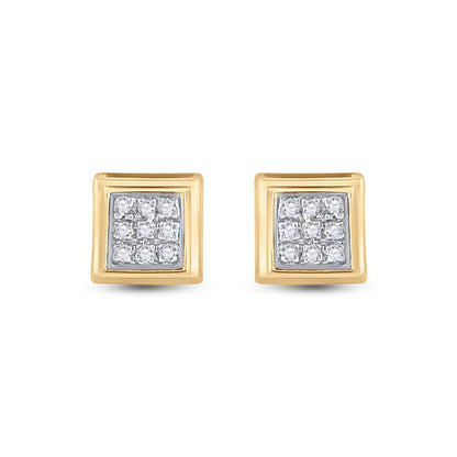 14k Yellow Gold Round Diamond Square Earrings 1/20 Cttw