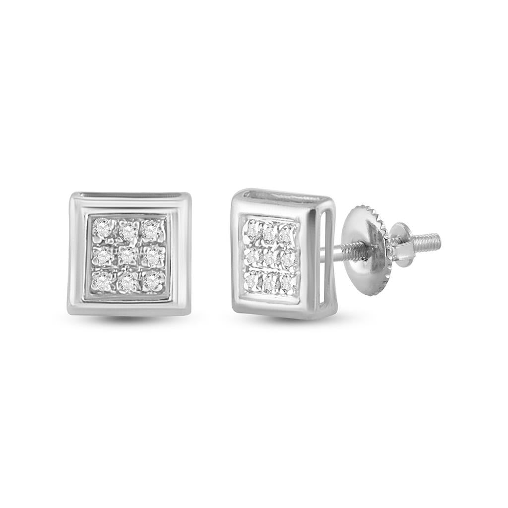 14k White Gold Round Diamond Square Earrings 1/20 Cttw