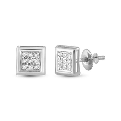 14k White Gold Round Diamond Square Earrings 1/20 Cttw
