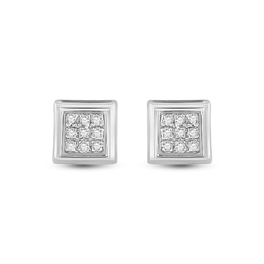 14k White Gold Round Diamond Square Earrings 1/20 Cttw