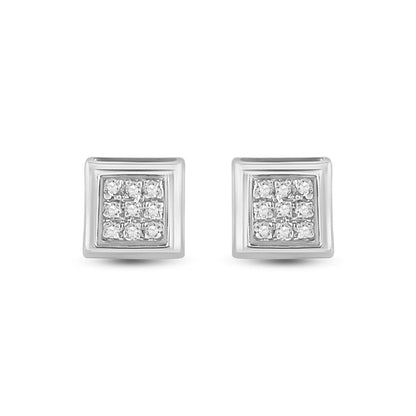 14k White Gold Round Diamond Square Earrings 1/20 Cttw