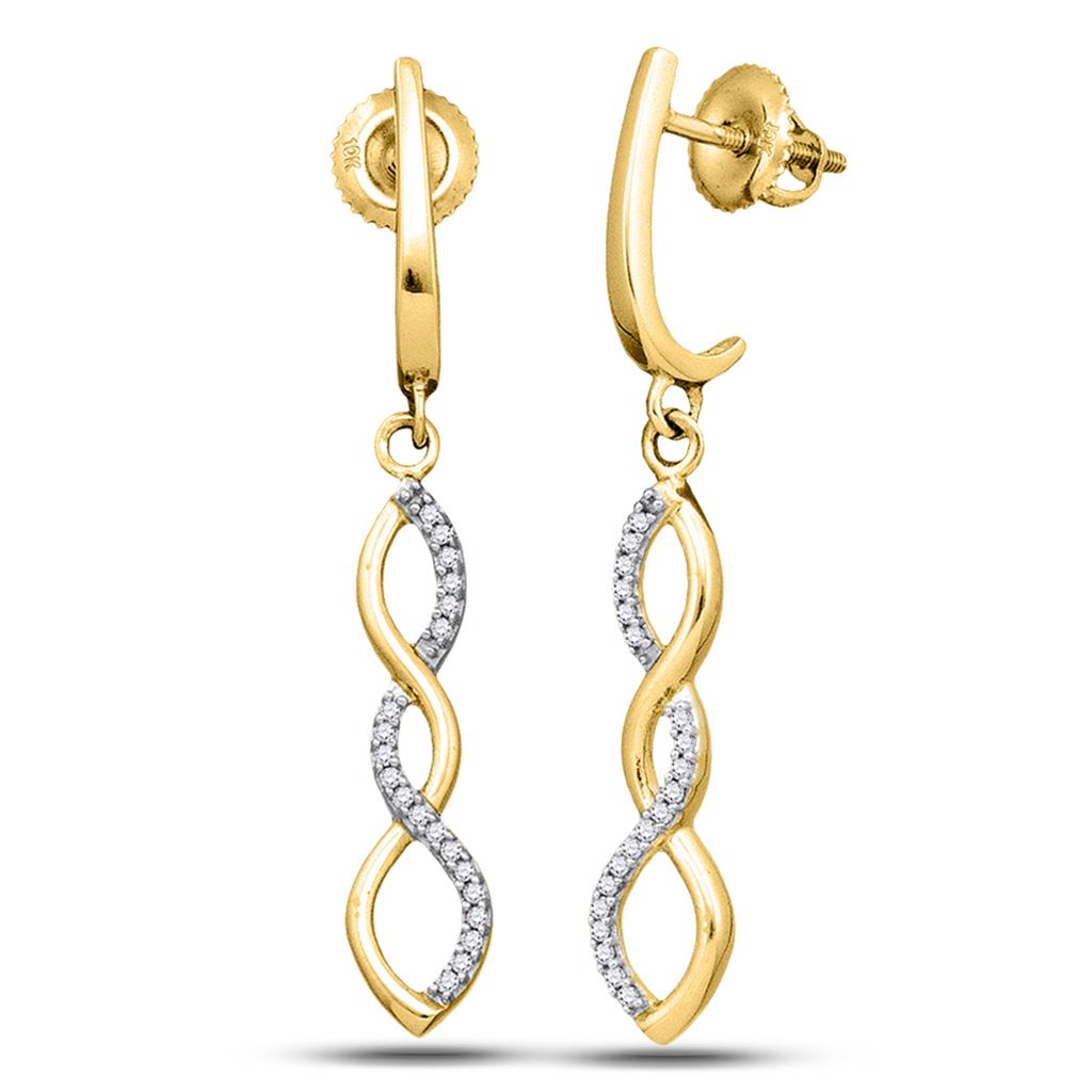 10k Yellow Gold Round Diamond Infinity Dangle Earrings 1/8 Cttw