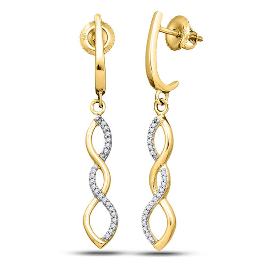 10k Yellow Gold Round Diamond Infinity Dangle Earrings 1/8 Cttw