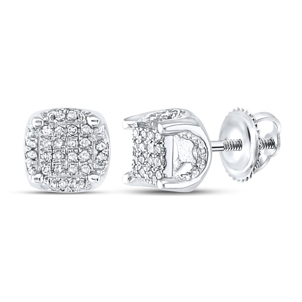 14k White Gold Round Diamond Cluster Stud Earrings 1/5 Cttw