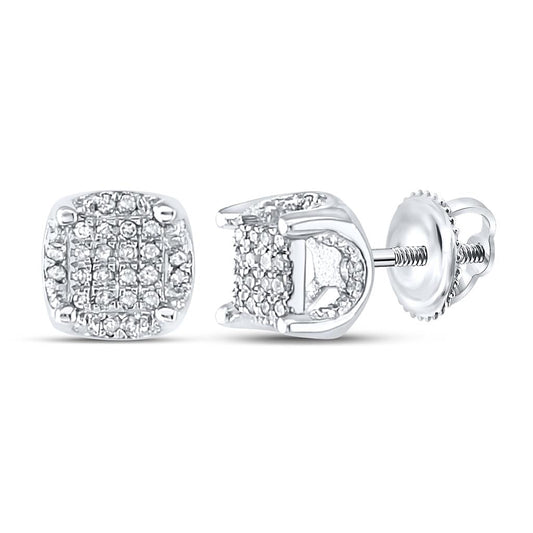 14k White Gold Round Diamond Cluster Stud Earrings 1/5 Cttw