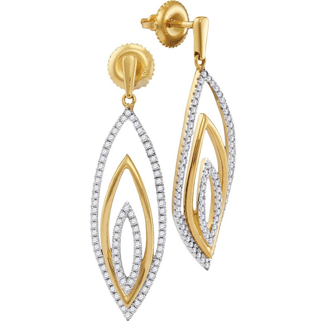 10k Yellow Gold Round Diamond Marquise Dangle Earrings 1/2 Cttw